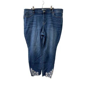 Lane Bryant Flex Magic Waistband Floral Skinny Mid-Rise Embroidered Jeans Sz 20